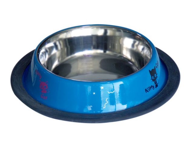 Picture of Tommy Kedi Desenli Kedi Çelik Mama Su Kabı Mavi 8 oz 0,2 lt