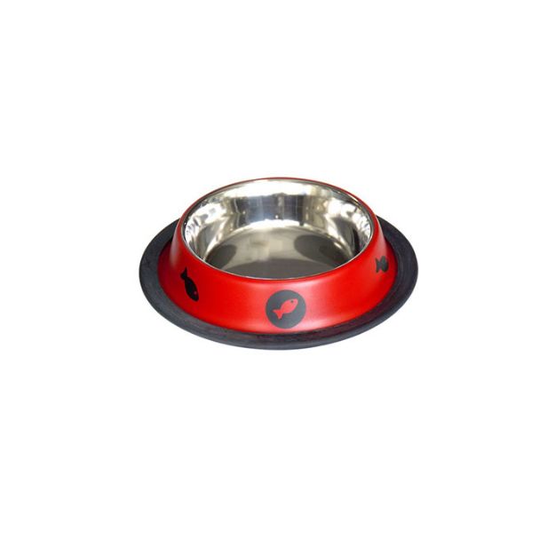 Picture of Tommy BalıkDesenli Renkli  Kedi Köpek Çelik Mama Kabı Kırmızı 16 oz/0,45 lt