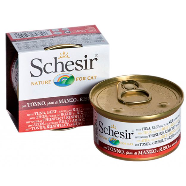 Picture of Schesir Naturel Brine Doğal Ton, Sığır  ve Pirinçli Kedi Konservesi 85 gr