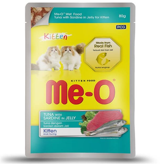 Picture of Me-O Pouch Jöle İçinde Ton Balıklı Sardalyalı Yavru Kedi Konservesi 80 Gr
