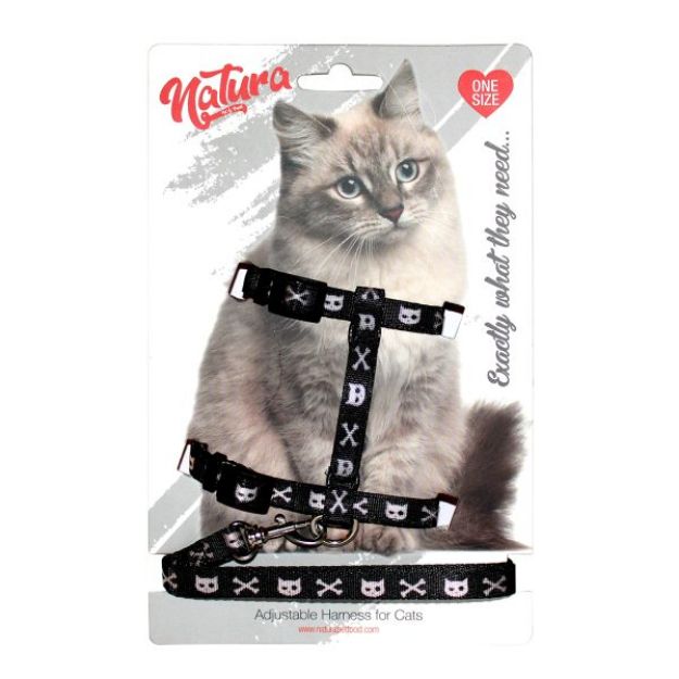 Natura Adult Cat Harness - Dog Skull Black resmi