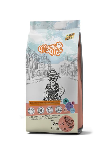 Picture of MamaMia Renkli Taneli Tavuklu Yetişkin Kedi Maması 15Kg