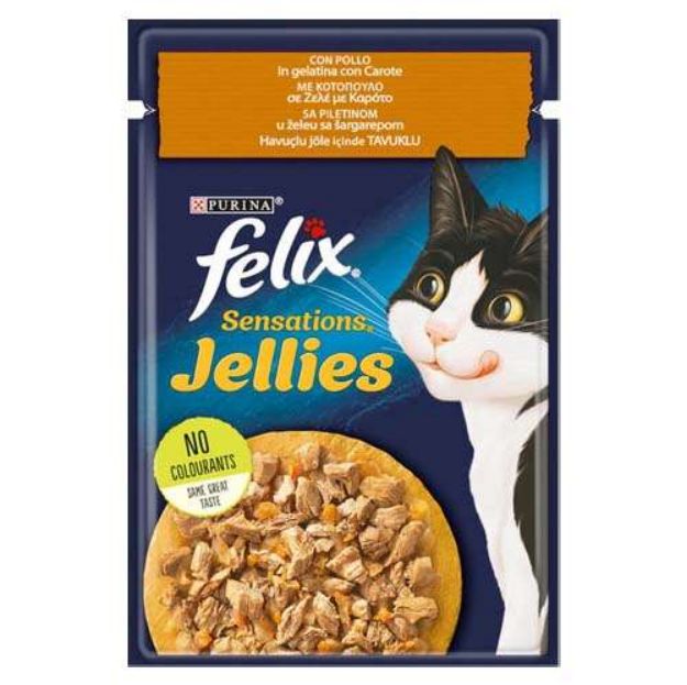 Felix Pouch Sensations Jellies Tavuk Etli ve Havuçlu Yaş Kedi Maması 85 Gr resmi