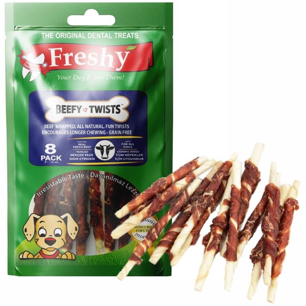 Picture of Freshy Sığırlı Twist Kurutulmuş Et Kaplı Köpek Çiğneme Çubuk 8 Adet 13 Cm