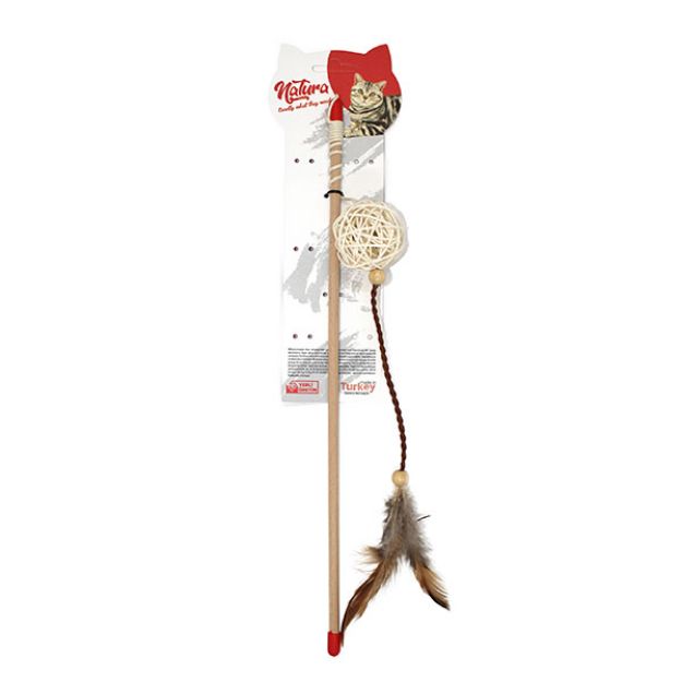 Natura Uzun Deri Tüylü Bambu Top Kedi Olta Oyuncak 45 Cm resmi