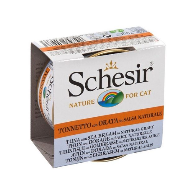 Picture of Schesir Broth Naturel Doğal Et Soslu Ton ve Levrekli Kedi Konseve 70 gr
