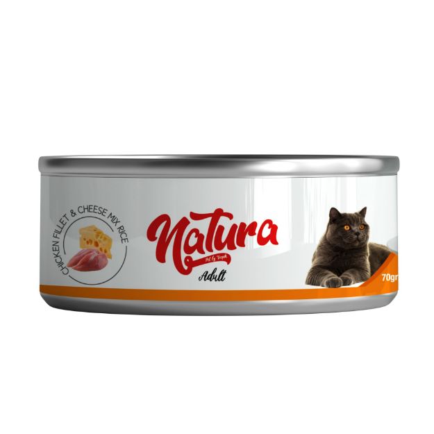 Picture of Natura Tavuk Fileto&Peynir EtSuyu İçinde Pirinçli Kedi Konservesi 70Gr