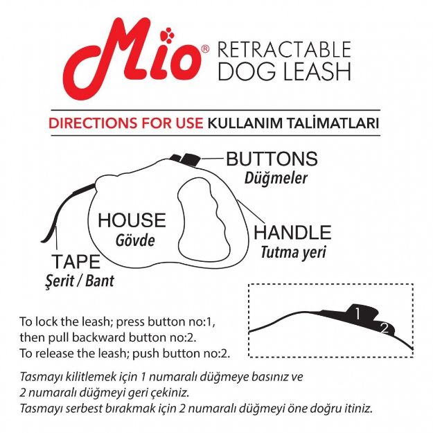 Picture of Mio Otomatik Köpek Gezdirme Tasması 5 Metre / 50 Kg L Kırmızı