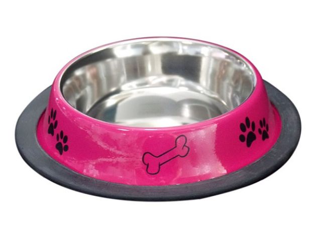 Picture of Tommy Pati Desenli Köpek Çelik Mama Su Kabı Pembe 8 oz / 0,2 lt