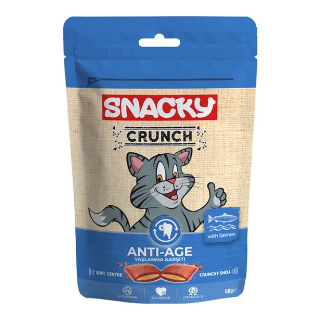 Picture of Snacky Crunch Anti-Age Yaşlanma Karşıtı Somonlu Kedi Ödül Maması 60gr