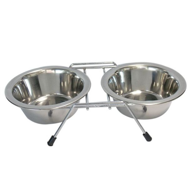 Tommy Tel Ayaklı İkili Kedi Köpek Çelik Mama Kabı 10 oz / 2x0,3 lt resmi