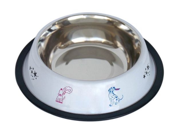 Picture of Tommy Kedi Desenli Kedi Çelik Mama Su Kabı Beyaz 16 oz / 0,45 lt