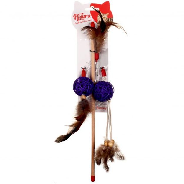 Picture of Natura Üç Farklı Üçlu Doğal Kedi Olta Oyuncak 40 cm