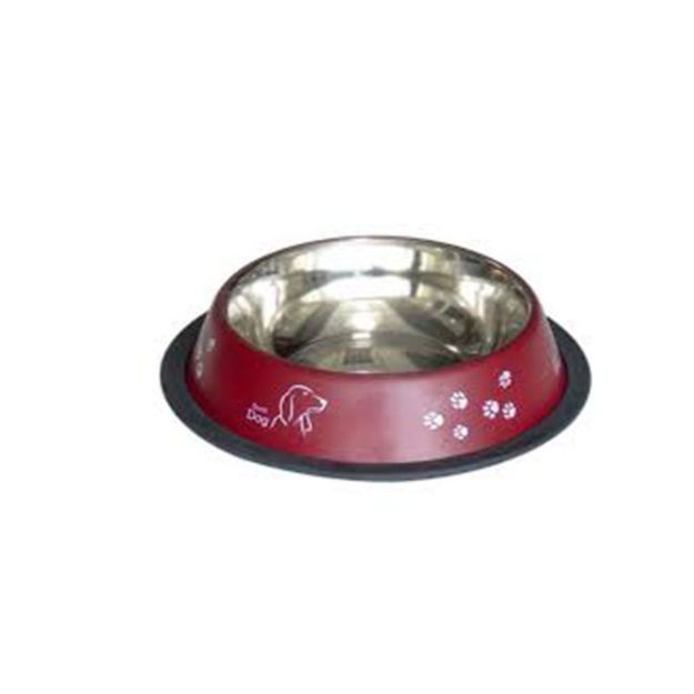 Picture of Tommy Pati Desenli Renkli  Kedi Köpek Çelik Mama Kabı Bordo 16 oz/0,47 lt