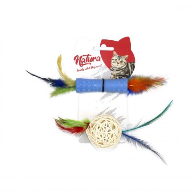 Picture of Natura Plastik ve Bambu Top İkili Diş Kaşıma Kedi Oyuncak 