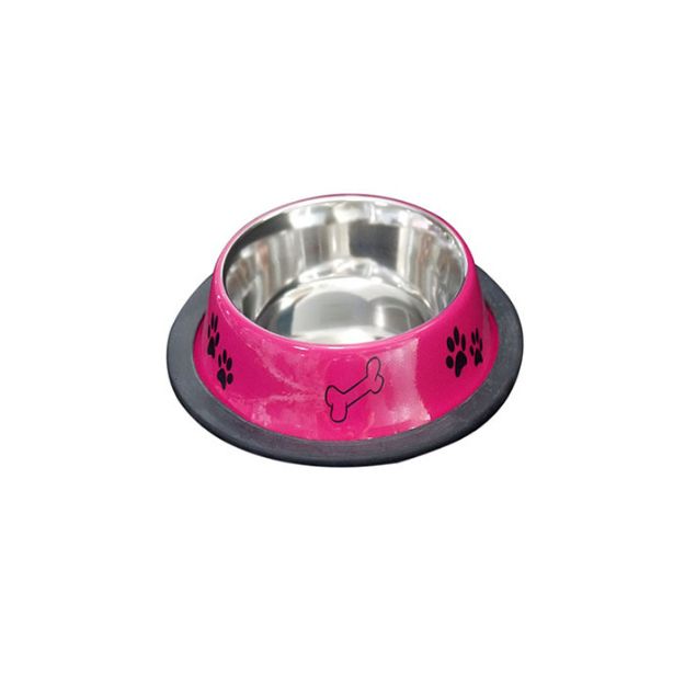 Picture of Tommy Pati Desenli Renkli  Kedi Köpek Çelik Mama Kabı Pembe 16 oz/0,45 lt
