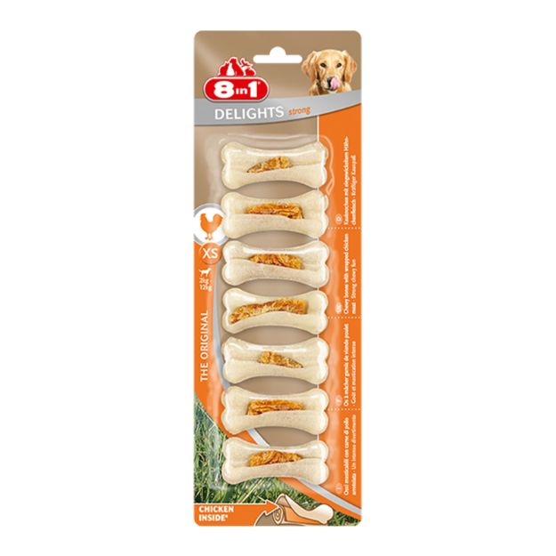 Picture of 8 İn 1 Delights Strong XS Köpek Çiğneme Xs Kemik (7 Adet) 140Gr