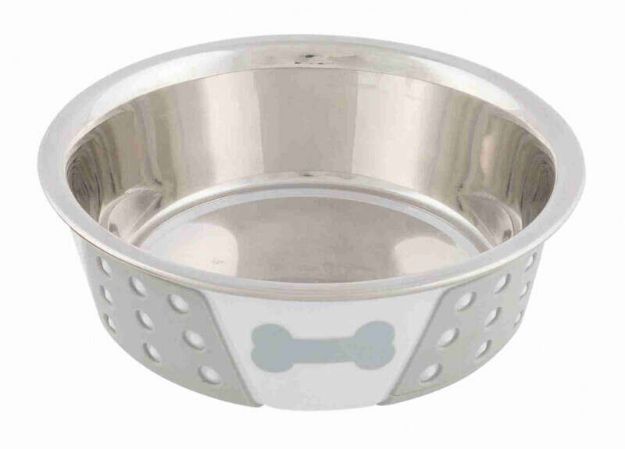 Picture of Trixie Köpek Mama Su Kabı, Paslanmaz Çelik/Silikon, 0,4lt/ø 14 cm, Beyaz/Gr
